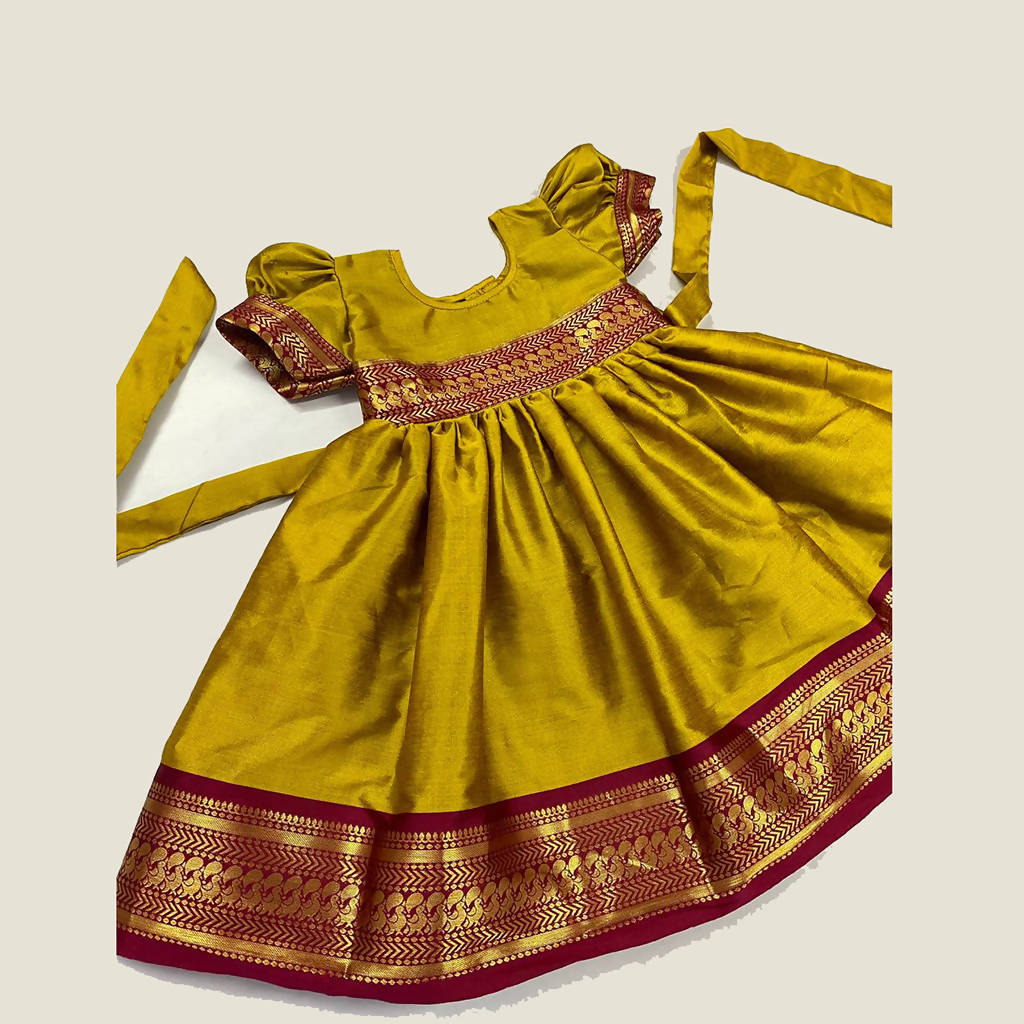 Pure cotton Silk and stone gathered long frock with pure cotton silk belt  Length 50  Ras Official